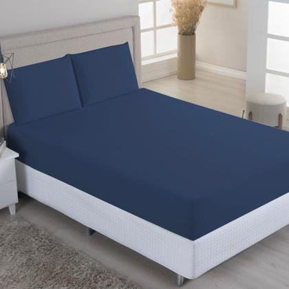 Imagem de Jogo de Cama Lençol 100% Algodão com Elástico Liso 02 e 03 Pçs Malha Penteada 30/1 Solteiro/Casal/Queen/King