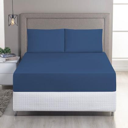 Imagem de Jogo de Cama Lençol 100% Algodão com Elástico Liso 02 e 03 Pçs Malha Penteada 30/1 Solteiro/Casal/Queen/King