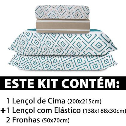 Imagem de Jogo de Cama Lençol 4 Peças Casal Com Elástico Estampado 138x188x30cm - BF Colchões