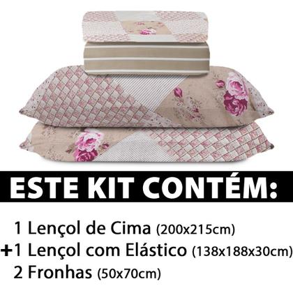 Imagem de Jogo de Cama Lençol 4 Peças Casal Com Elástico Estampado 138x188x30cm - BF Colchões