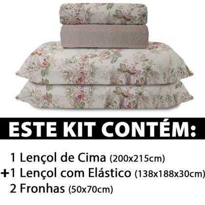 Imagem de Jogo de Cama Lençol 4 Peças Casal Com Elástico Estampado 138x188x30cm - BF Colchões
