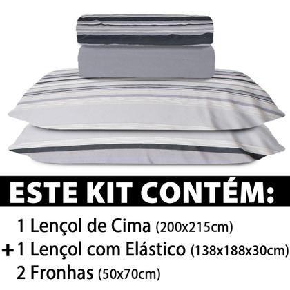 Imagem de Jogo de Cama Lençol 4 Peças Casal Com Elástico Estampado 138x188x30cm - BF Colchões