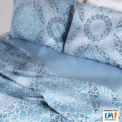 Imagem de Jogo de Cama Lençol 4 Peças Casal Com Elástico Estampado 138x188x30cm - BF Colchões