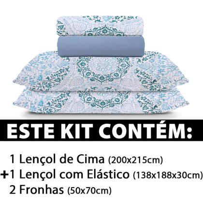 Imagem de Jogo de Cama Lençol 4 Peças Casal Com Elástico Estampado 138x188x30cm - BF Colchões