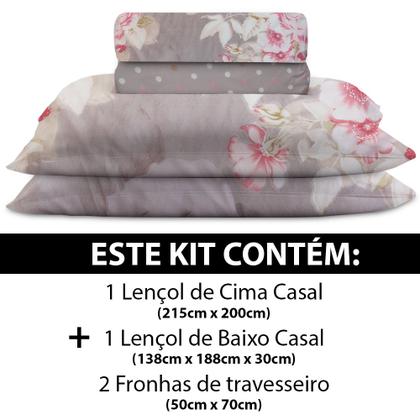 Imagem de Jogo de Cama Lençol 4 Peças Casal Com Elástico Estampado 138x188x30cm - BF Colchões