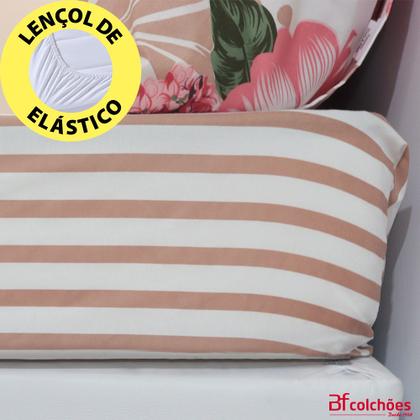 Imagem de Jogo de Cama Lençol 4 Peças Casal Com Elástico Estampado 138x188x30cm - BF Colchões