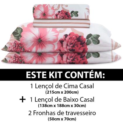 Imagem de Jogo de Cama Lençol 4 Peças Casal Com Elástico Estampado 138x188x30cm - BF Colchões