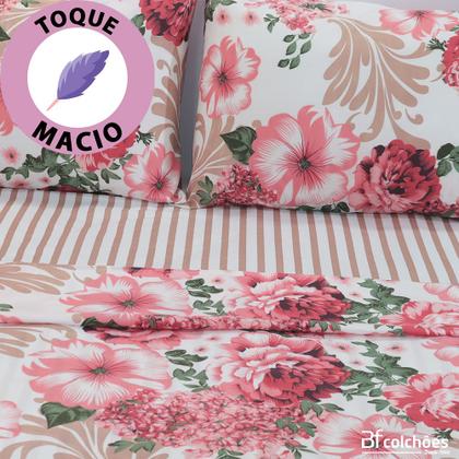 Imagem de Jogo de Cama Lençol 4 Peças Casal Com Elástico Estampado 138x188x30cm - BF Colchões