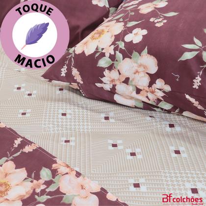 Imagem de Jogo de Cama Lençol 4 Peças Casal Com Elástico Estampado 138x188x30cm - BF Colchões