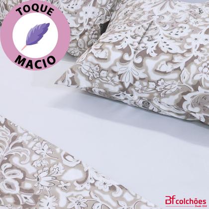 Imagem de Jogo de Cama Lençol 4 Peças Casal Com Elástico Estampado 138x188x30cm - BF Colchões