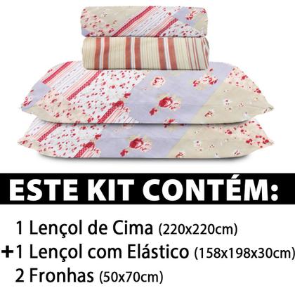 Imagem de Jogo de Cama Lençol 4 Peças Queen Com Elástico Estampado 158x198x30cm  BF Colchões