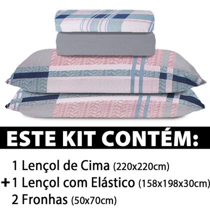Imagem de Jogo de Cama Lençol 4 Peças Queen Com Elástico Estampado 158x198x30cm  BF Colchões