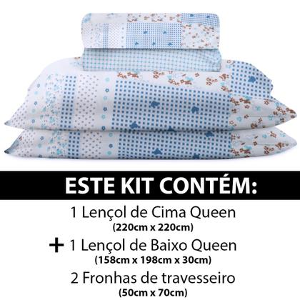 Imagem de Jogo de Cama Lençol 4 Peças Queen Com Elástico Estampado 158x198x30cm  BF Colchões