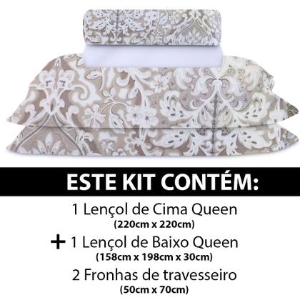 Imagem de Jogo de Cama Lençol 4 Peças Queen Com Elástico Estampado 158x198x30cm  BF Colchões