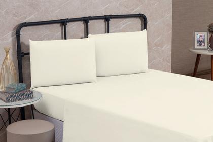 Imagem de Jogo de Cama Lençol Casal 200 Fios Algodão 4 peças Conjunto com Elástico e Fronhas