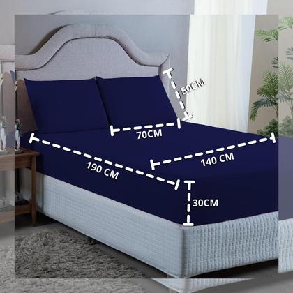 Imagem de Jogo de Cama Lençol Casal 400 Fios Poliéster 3 peças Conjunto com Elástico e Fronhas