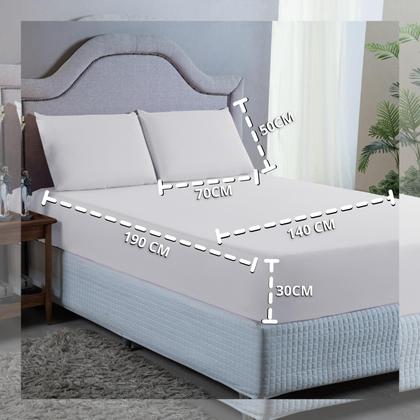 Imagem de Jogo de Cama Lençol Casal 400 Fios Poliéster 3 peças Conjunto com Elástico e Fronhas