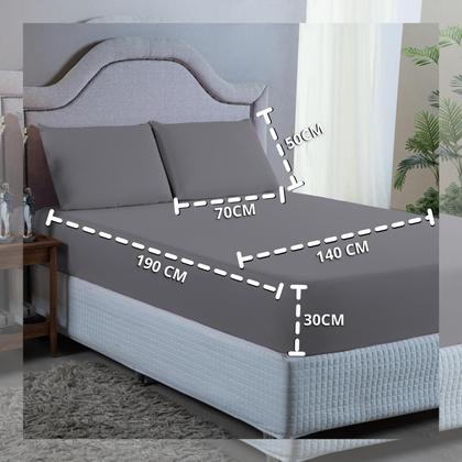 Imagem de Jogo de Cama Lençol Casal 400 Fios Poliéster 3 peças Conjunto com Elástico e Fronhas