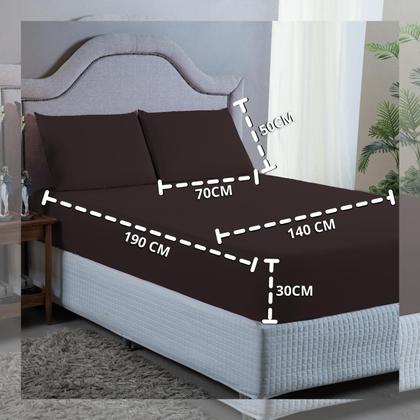 Imagem de Jogo de Cama Lençol Casal 400 Fios Poliéster 3 peças Conjunto com Elástico e Fronhas