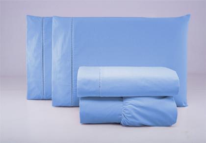 Imagem de Jogo de cama lençol casal padrão 4 peças 400 fios acabamento ponto palito azul
