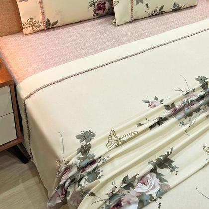 Imagem de Jogo de Cama Lençol Casal Topázio Percal 300 Fios 4 Peças - Palha - 100% Poliéster