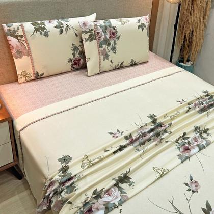 Imagem de Jogo de Cama Lençol Casal Topázio Percal 300 Fios 4 Peças - Palha - 100% Poliéster