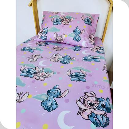 Imagem de Jogo de Cama Lençol e Fronha Solteiro Estampado Stitch 1,40 x 2,20 Menina