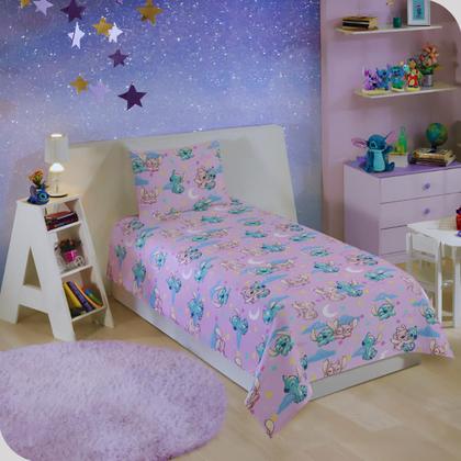Imagem de Jogo de Cama Lençol e Fronha Solteiro Estampado Stitch 1,40 x 2,20 Menina