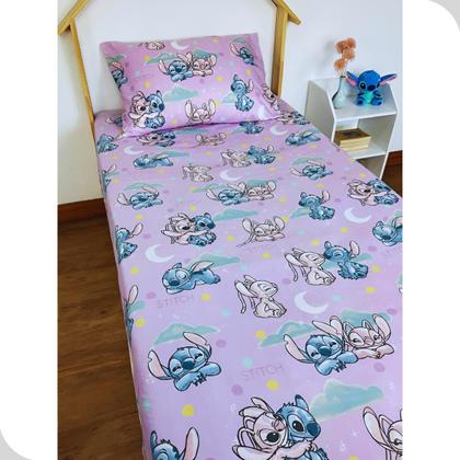 Imagem de Jogo de Cama Lençol e Fronha Solteiro Estampado Stitch 1,40 x 2,20 Menina