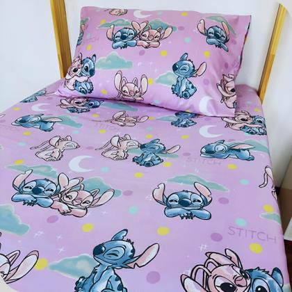 Imagem de Jogo de Cama Lençol e Fronha Solteiro Estampado Stitch 1,40 x 2,20 Menina