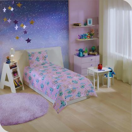Imagem de Jogo de Cama Lençol e Fronha Solteiro Estampado Stitch 1,40 x 2,20 Menina