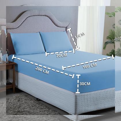 Imagem de Jogo de Cama Lençol Queen 400 Fios Poliéster 3 peças Conjunto com Elástico e Fronhas