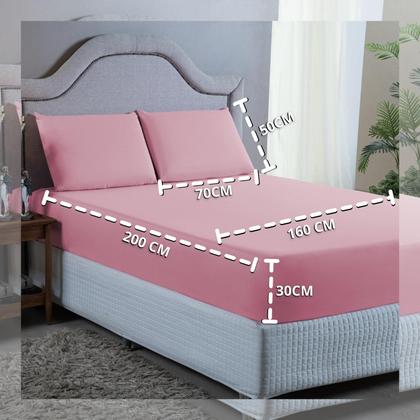 Imagem de Jogo de Cama Lençol Queen 400 Fios Poliéster 3 peças Conjunto com Elástico e Fronhas