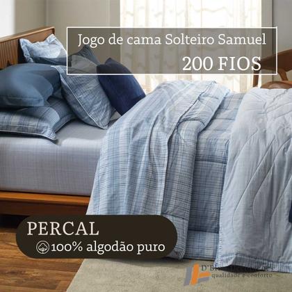 Imagem de Jogo de Cama Lençol Solteiro 100% Algodão Percal 200 Fios Samuel 3 Peças Karsten