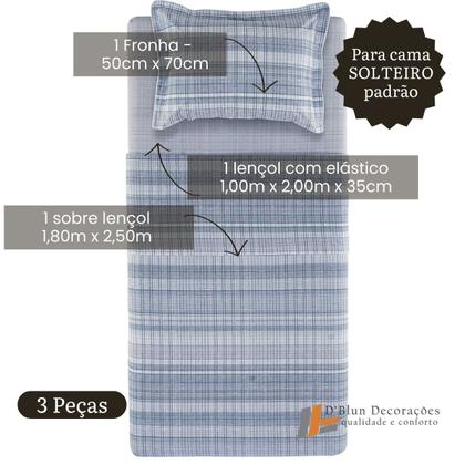 Imagem de Jogo de Cama Lençol Solteiro 100% Algodão Percal 200 Fios Samuel 3 Peças Karsten