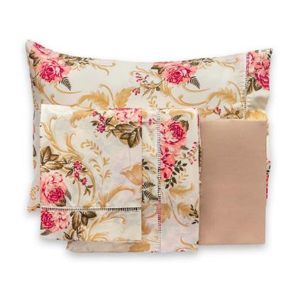 Imagem de Jogo de Cama Lençol Solteiro 3 Peças Estampado Algodão 180 Fios Com Elástico