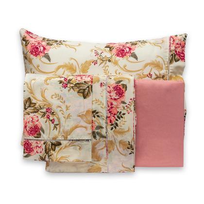 Imagem de Jogo de Cama Lençol Solteiro 3 Peças Estampado Algodão 180 Fios Com Elástico