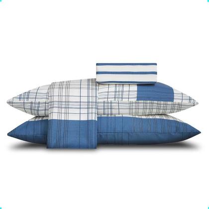 Imagem de Jogo de Cama Lençol Solteiro Duplo 3 Peças 140 Fios Realce Premium Masoala Azul 50% Algodão e 50% Poliéster - Sultan