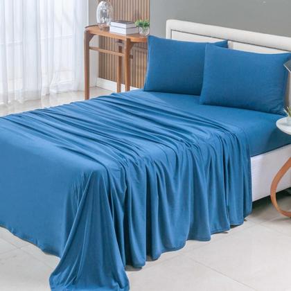 Imagem de Jogo de Cama Liso Lençol 03 e 04 Pçs Malha 100% Algodão Fio Penteado 30/1