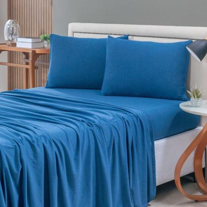 Imagem de Jogo de Cama Liso Lençol 03 e 04 Pçs Malha 100% Algodão Fio Penteado 30/1