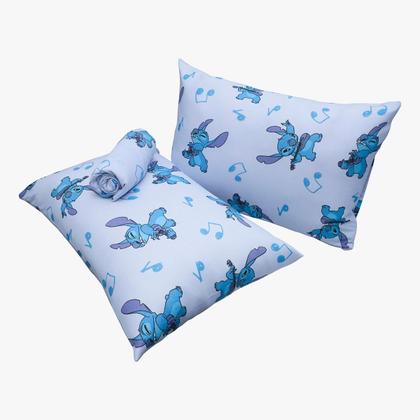 Imagem de Jogo de Cama Portallar Casal Malha Mista 70% Algodão e 30% Poliéster Estampado Disney Stitch Song 3 Peças Azul