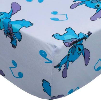 Imagem de Jogo de Cama Portallar Casal Malha Mista 70% Algodão e 30% Poliéster Estampado Disney Stitch Song 3 Peças Azul