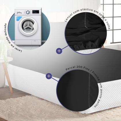 Imagem de Jogo de Cama Queen 3 Peças Micropercal Ponto Palito Toque Algodão com Elástico Branco Cinza Rose