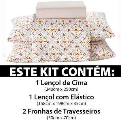 Imagem de Jogo de Cama Queen 4 peças Lençol com Elástico 100% Algodão Percal 130 Fios 158x198x35cm Dohler