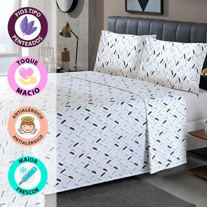 Imagem de Jogo de Cama Queen 4 peças Lençol com Elástico 100% Algodão Percal 130 Fios 158x198x35cm Dohler