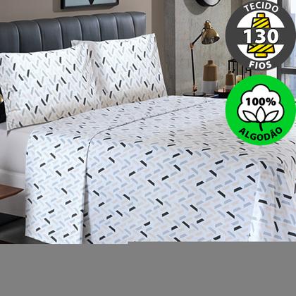 Imagem de Jogo de Cama Queen 4 peças Lençol com Elástico 100% Algodão Percal 130 Fios 158x198x35cm Dohler