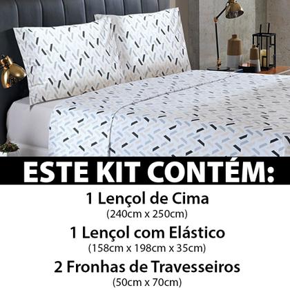 Imagem de Jogo de Cama Queen 4 peças Lençol com Elástico 100% Algodão Percal 130 Fios 158x198x35cm Dohler