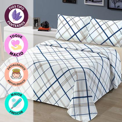Imagem de Jogo de Cama Queen 4 peças Lençol com Elástico 100% Algodão Percal 130 Fios 158x198x35cm Dohler