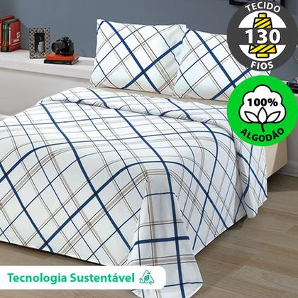 Imagem de Jogo de Cama Queen 4 peças Lençol com Elástico 100% Algodão Percal 130 Fios 158x198x35cm Dohler