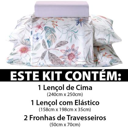 Imagem de Jogo de Cama Queen 4 peças Lençol com Elástico 100% Algodão Percal 130 Fios 158x198x35cm Dohler